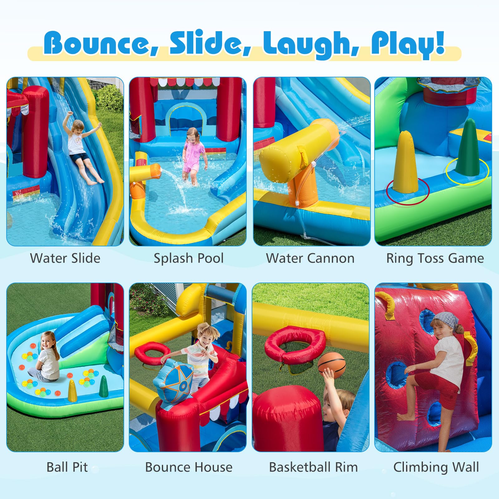 BOUNTECH Inflatable Water Slide with Bounce House 8-in-1 Amusement Park Water Park
