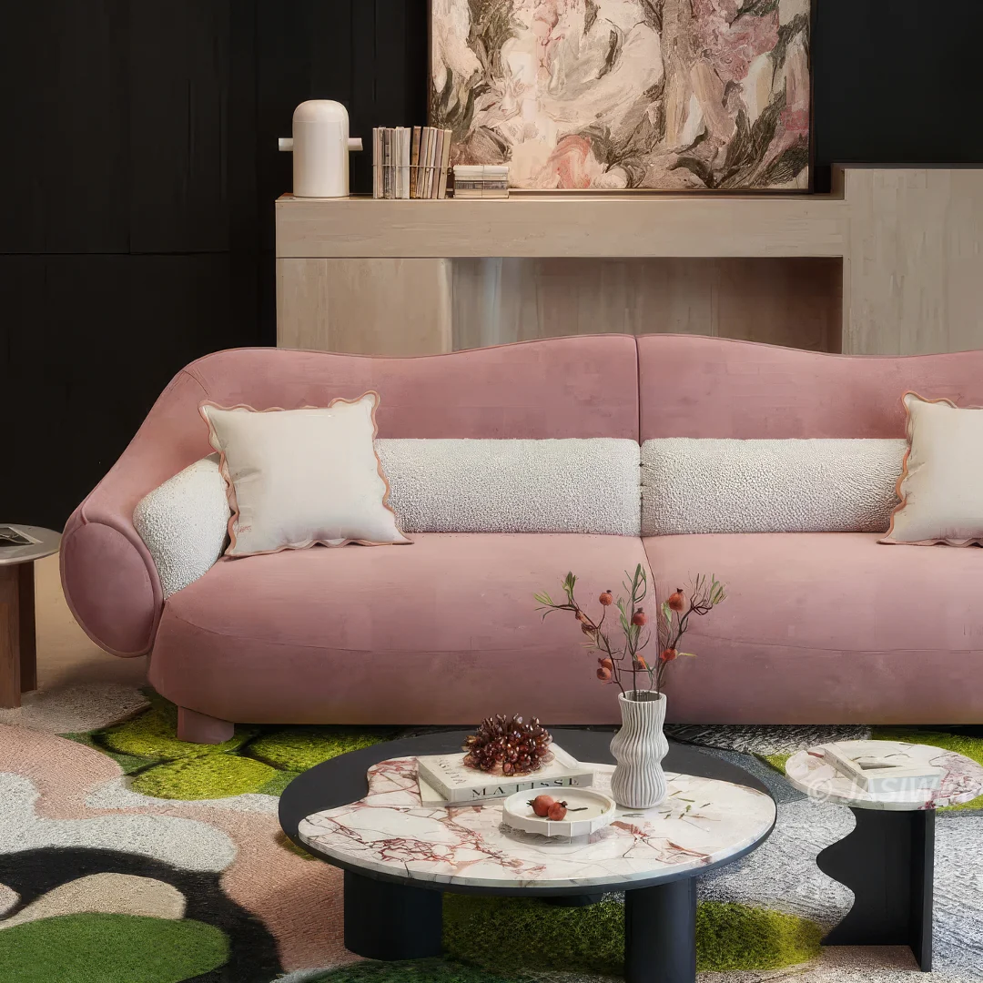 RINGCHEN rosa pálido Rosa Curvo nube sofá con escultórico Shell inspirado silueta| Moderno De lujo profundo asiento Tapizado sofá para de diseñador Sala