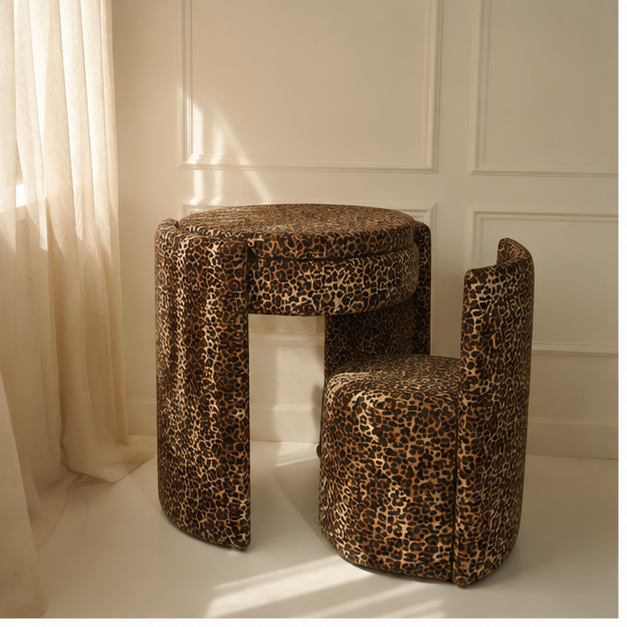 LunaNest™ | Tocador compacto tapizado con espejo y silla