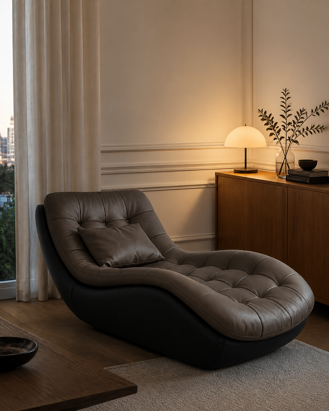 Sillón Nido Relax Café oscuro en sala contemporánea