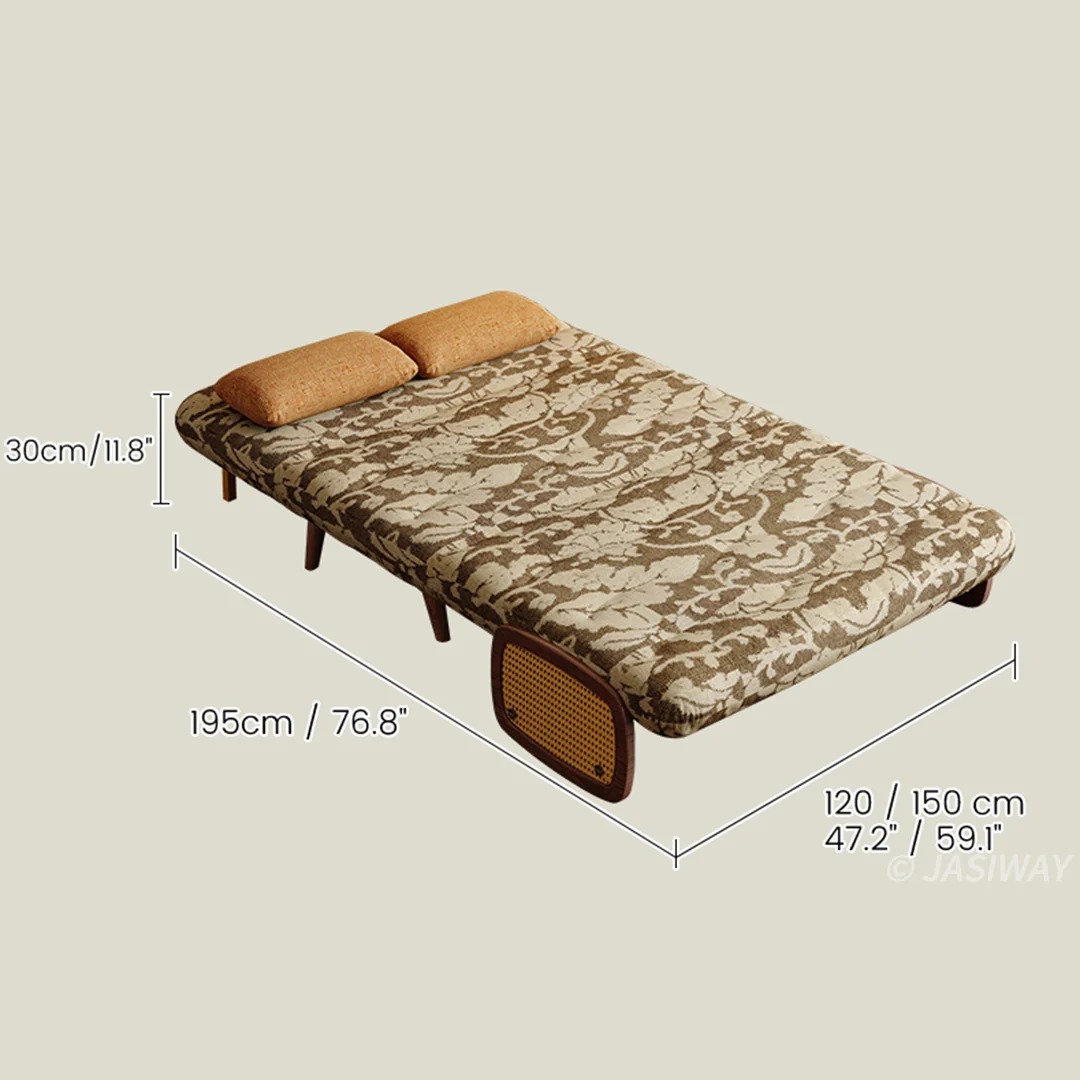 NÓVORA CASA mediados siglo ratán brazo cama sillón| transformable sillón cama con Madera maciza & ratán tejido reposabrazos, 3-en-1 descanso diván para pequeño espacios