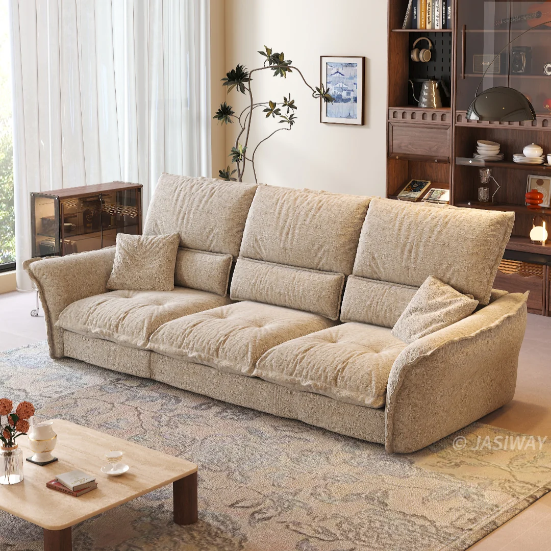 JASIWAY tela sofá con Ajustable reposacabezas| profundo asiento cómodo sofá para Sala, Minimalista Japandi estilo 3-plazas sofá