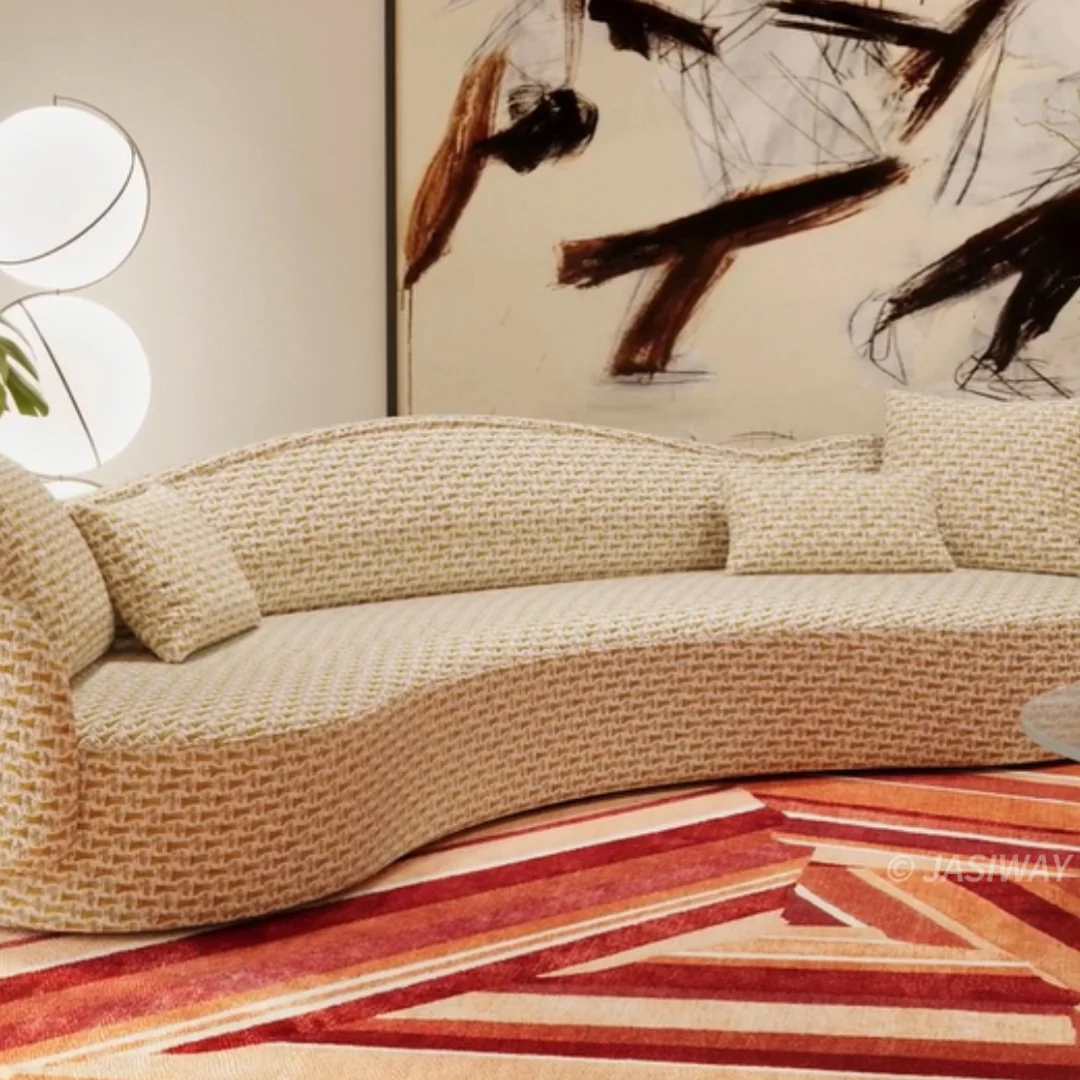 RINGCHEN De lujo Curvo texturizado tejido sofá| escultórico serpentino nube sofá en avena para orgánico Moderno sala habitaciones & de diseñador interiores