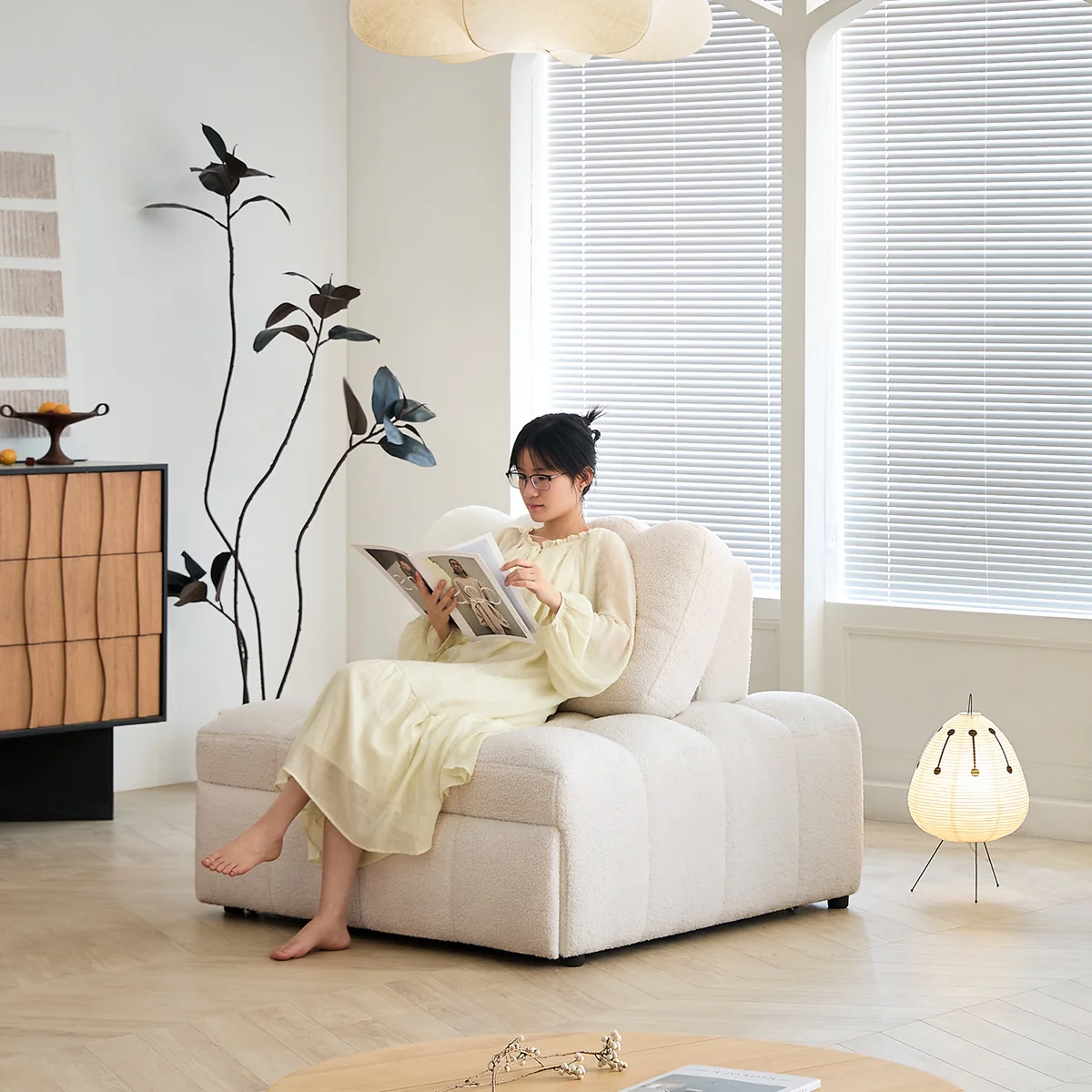 NÓVORA CASA peluche borrega descanso Sofá cama– Crema Blanco extraíble extraíble cama para pequeño espacios