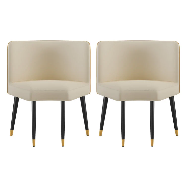 NÓVORA CASA Blanco Piel sintética Tapizado comedor sillas con metal pata (Juego de 2)
