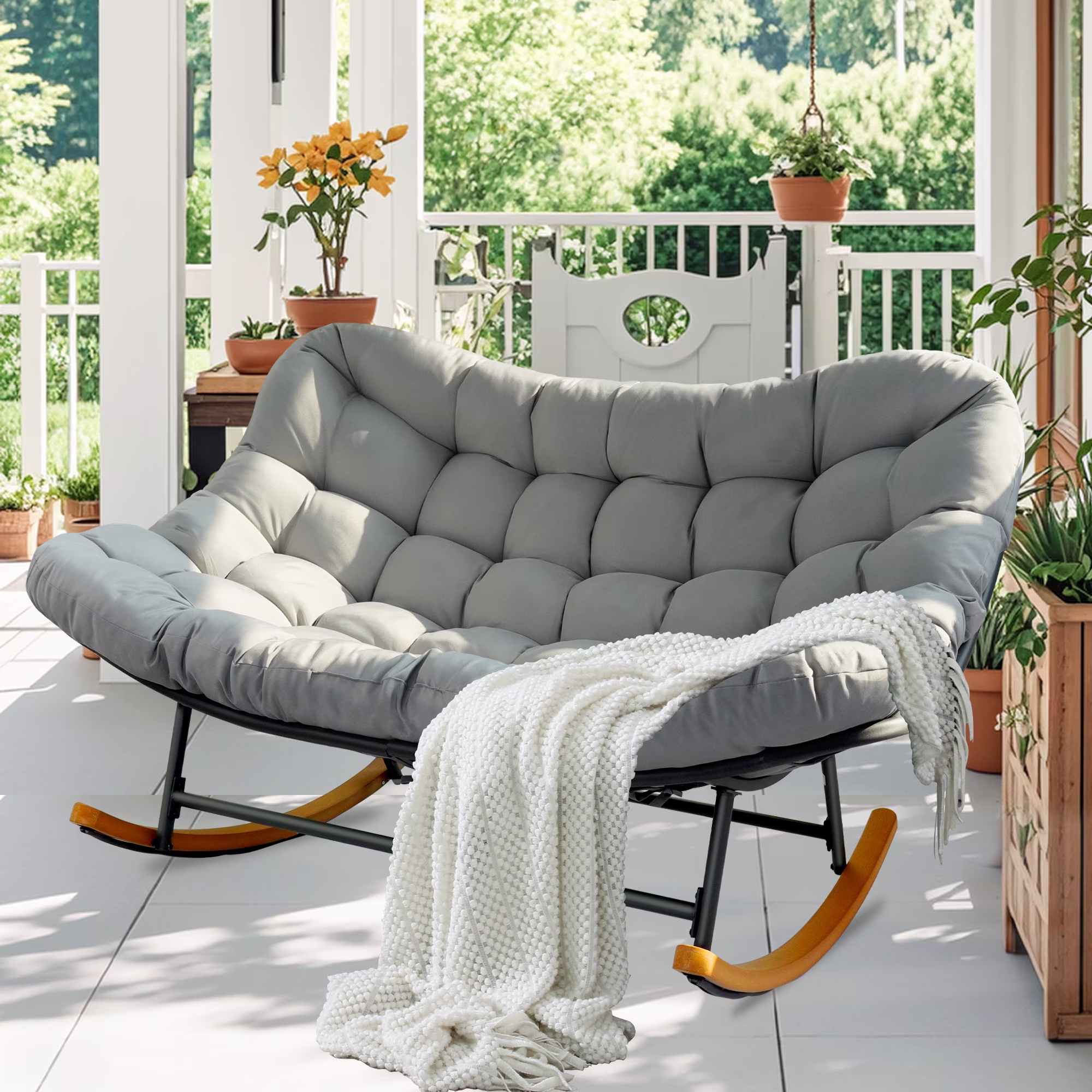 AuraNest mecedora Papasan doble con cojín de 6 pulgadas