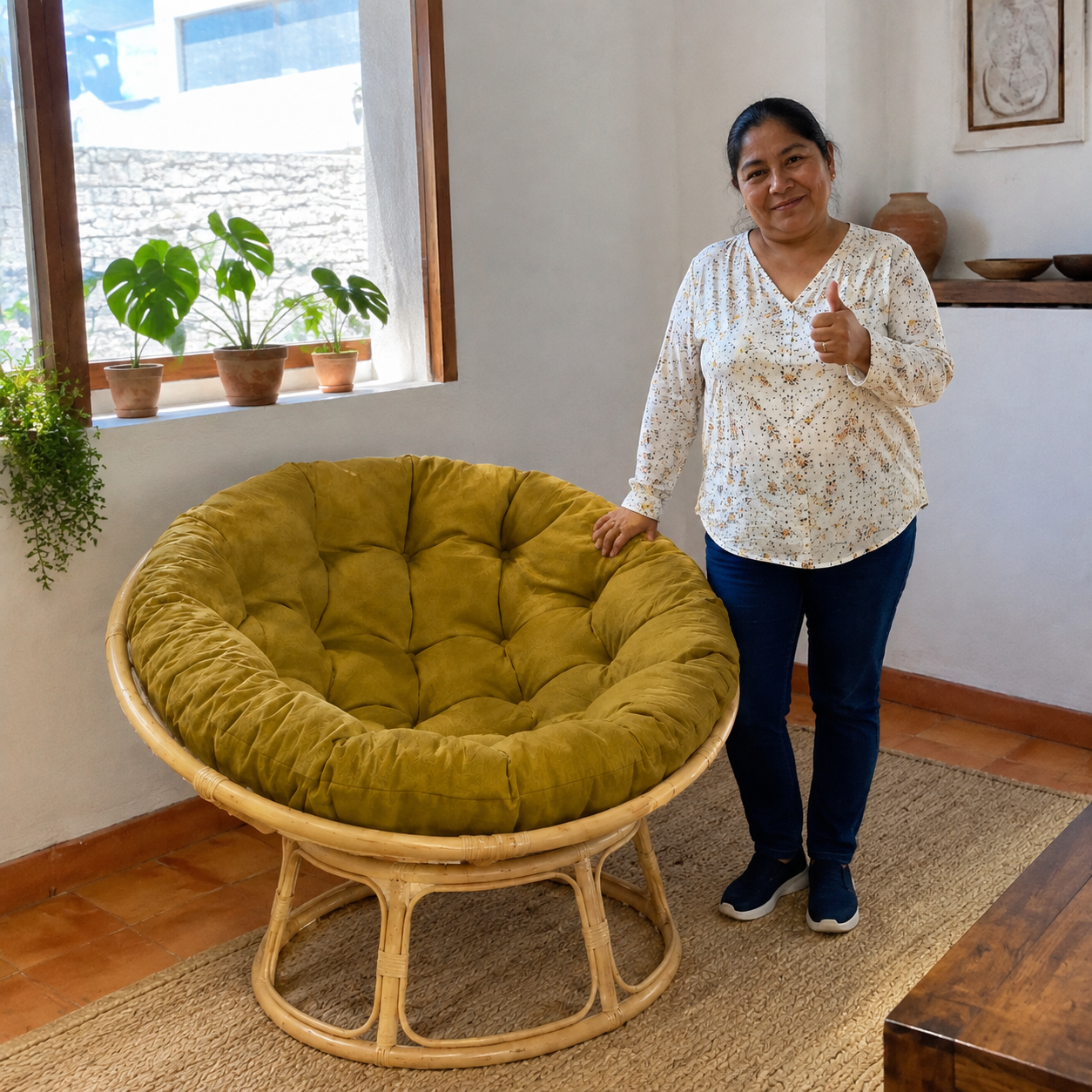 RattanNest™ | Sillón Papasan de ratán con cojines