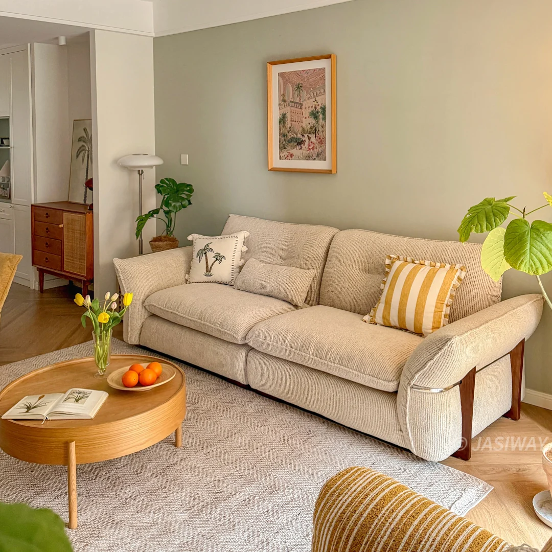 JASIWAY Japandi 3-plazas tela sofá con Madera maciza reposabrazos| profundo asiento Tapizado sofá para Sala