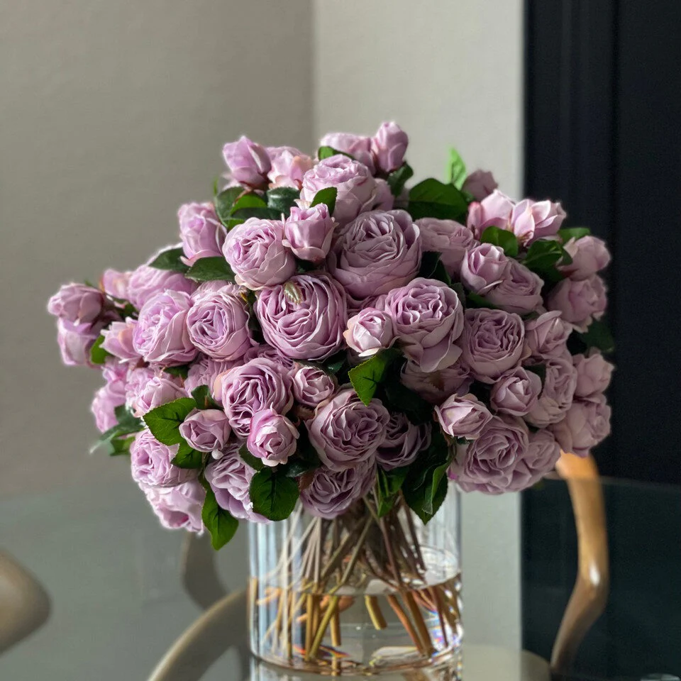 English Roses in Clear Glass Cylinder