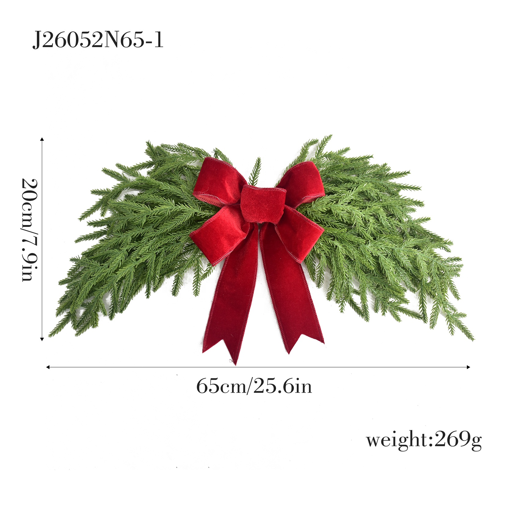 Christmas Door Swag Cedar Velvet Bow Decoration – 25.6 Inch