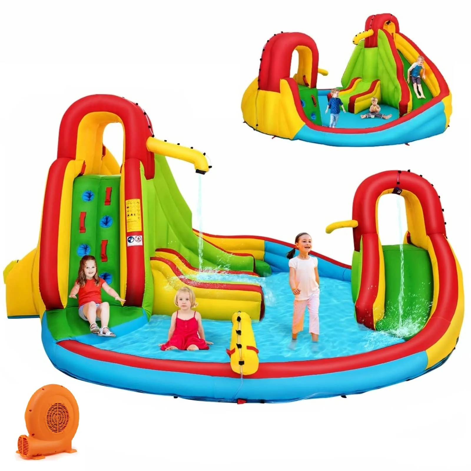Costzon Inflatable Water Slide, Waterslides for Outdoor with Dual Slides&Climbing for Racing Fun