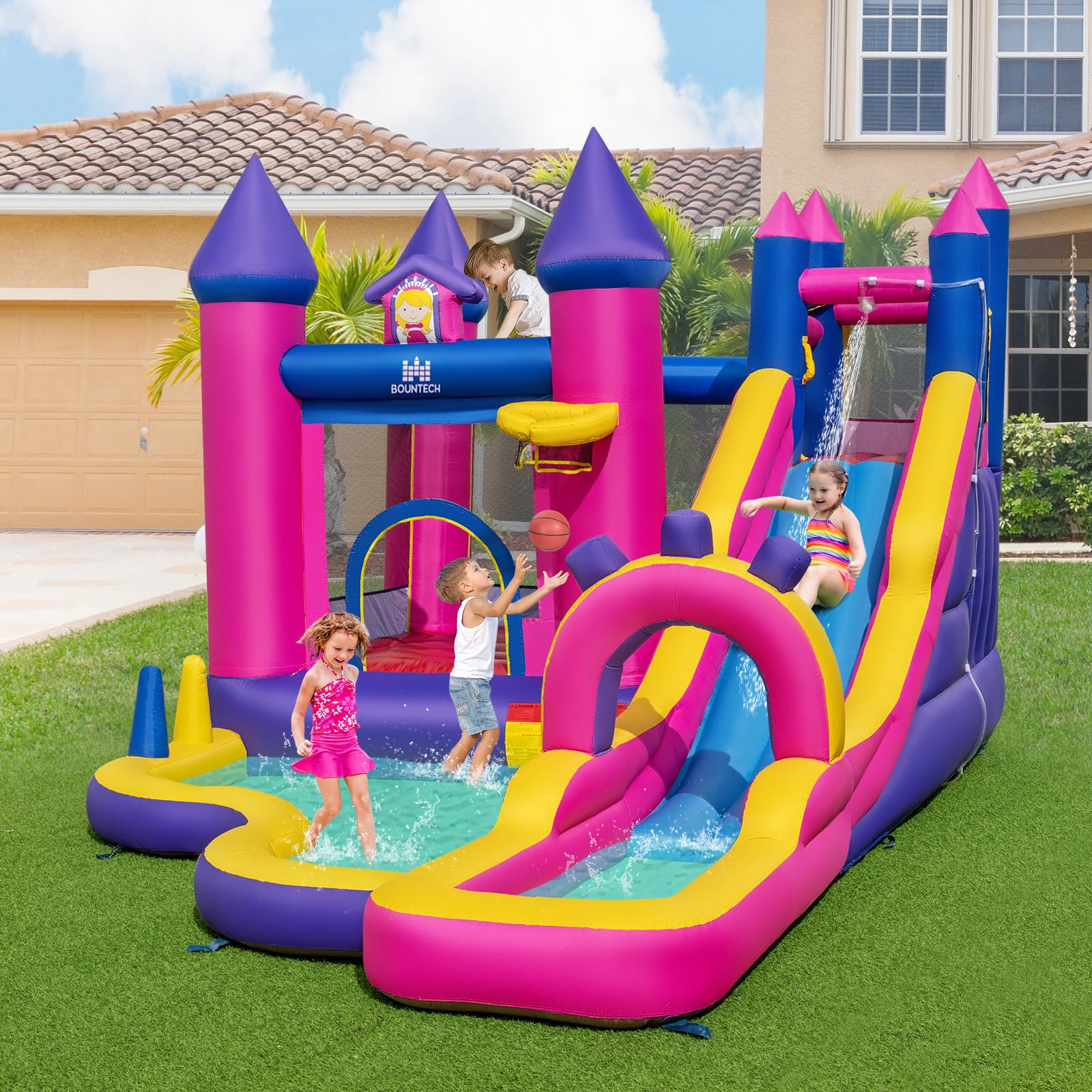 BOUNTECH Inflatable Water Slide Outdoor Water Bounce House Castle