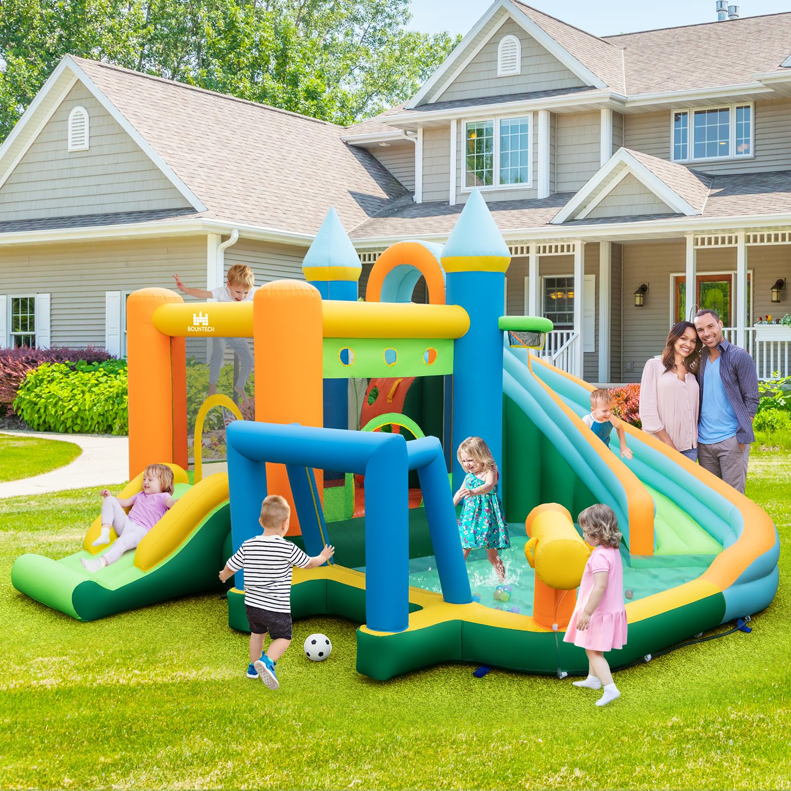 BOUNTECH Inflatable Water Slide, 9 in 1 Kids Water Park Bounce House Combo for Outdoor Fun w/Splash Pool