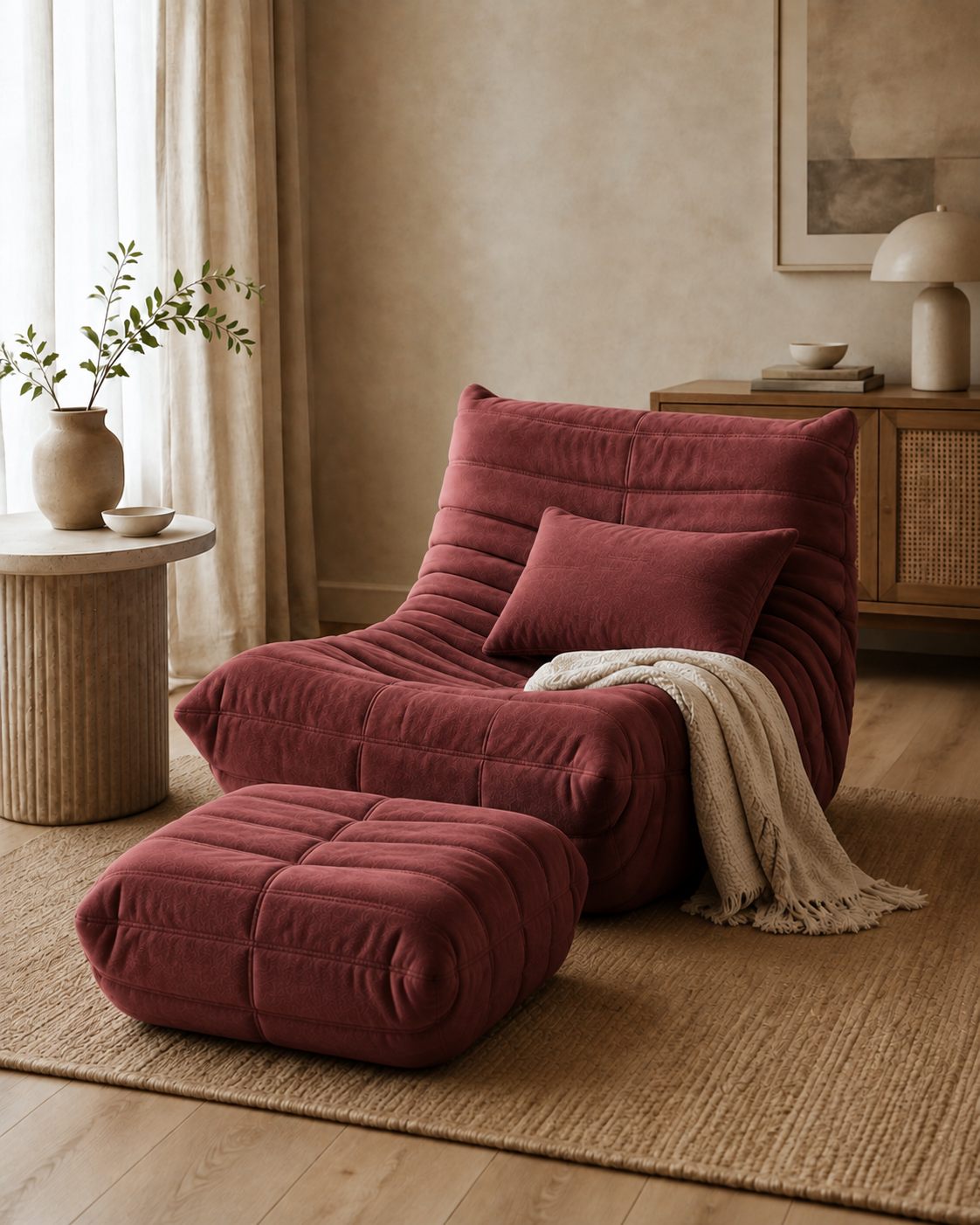 Más vendido | Sillón + reposapiés + cojín + manta — Rojo vino