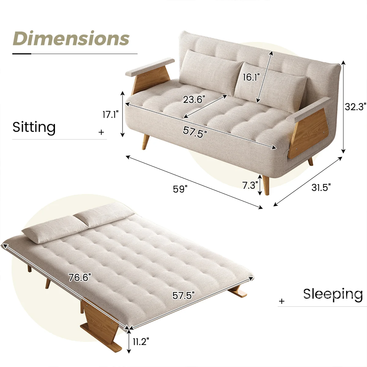 3-en-1 Lino de algodón cama sillón| diario comodidad