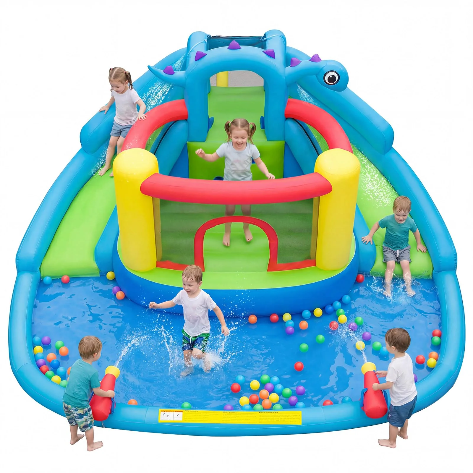 BOUNTECH Dinosaur Styling Inflatable Water Slide Double Slides Park with Bounce House