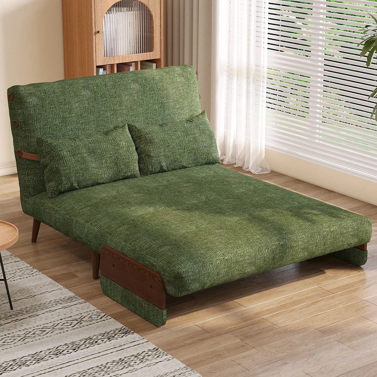 NÓVORA CASA mediados siglo Moderno Verde Sofá cama transformable para pequeño espacios| individual cama sofá con madera brazos
