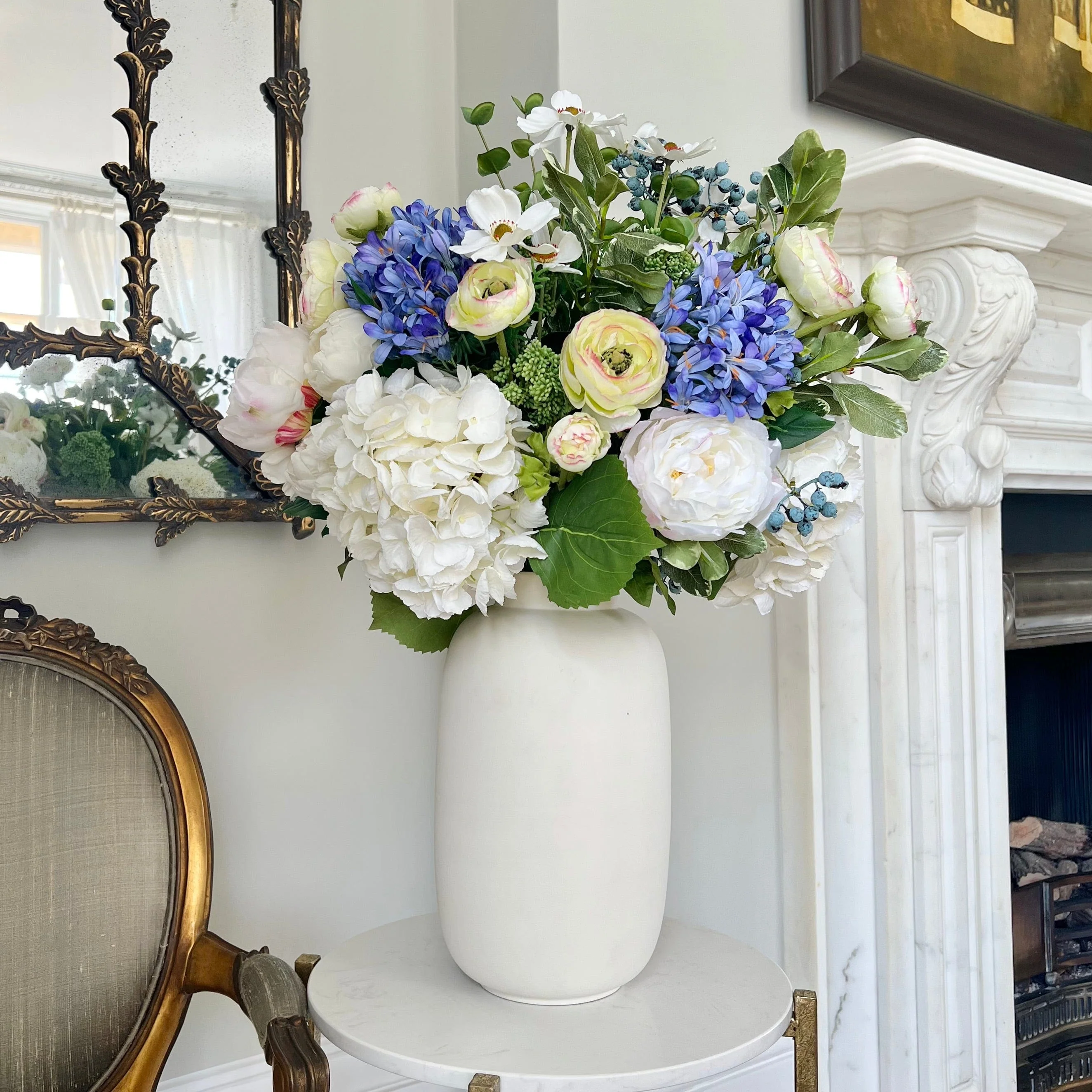 Blue & White Deluxe Artificial Flower Bouquet