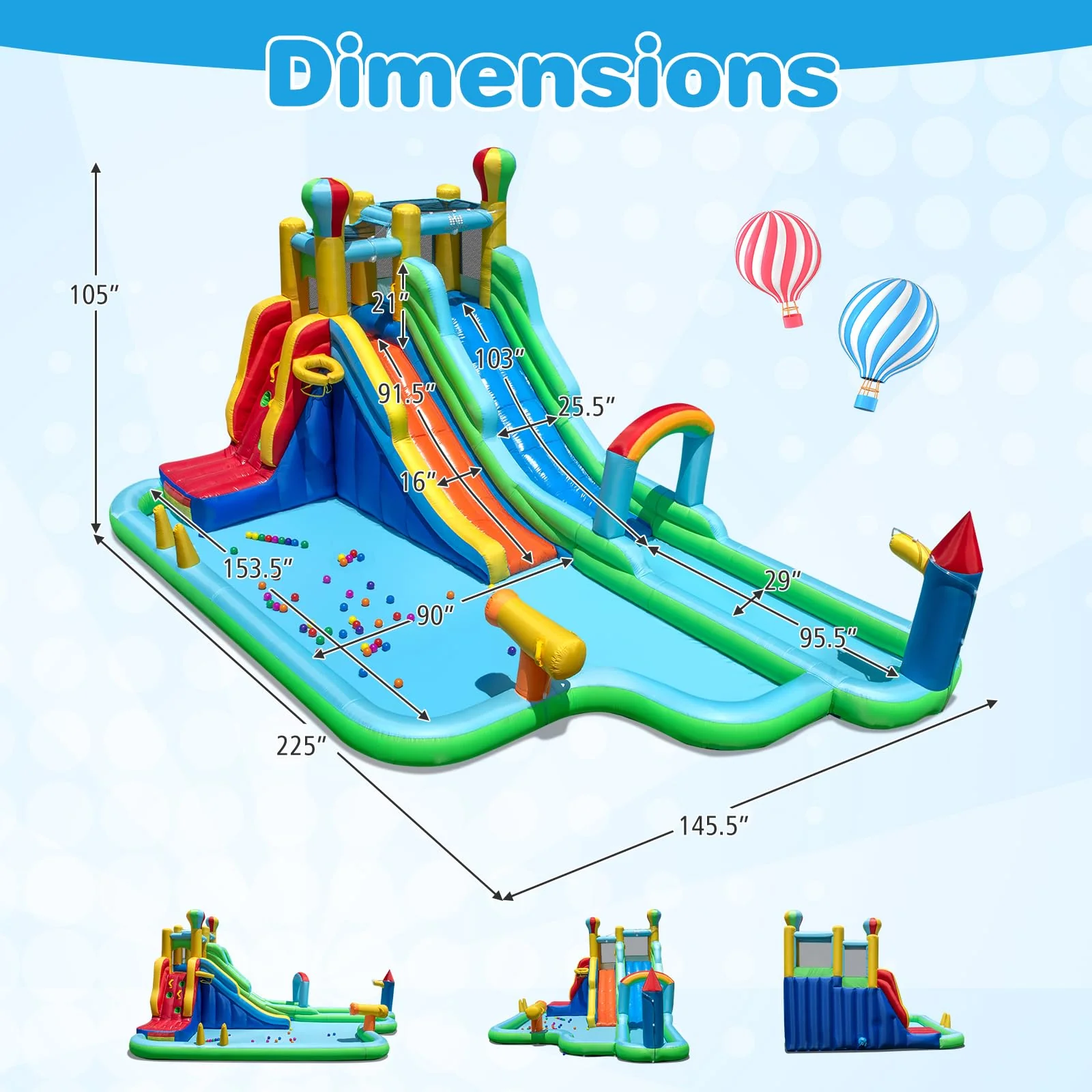 BOUNTECH Inflatable Water Slide Dual Slides Kids Water Slide Park Jump Bouncy Castle