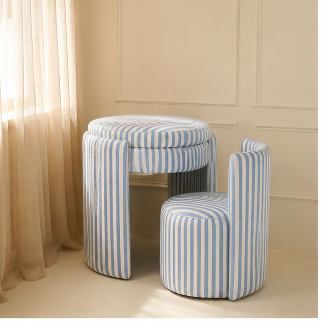 LunaNest™ | Tocador compacto tapizado con espejo y silla