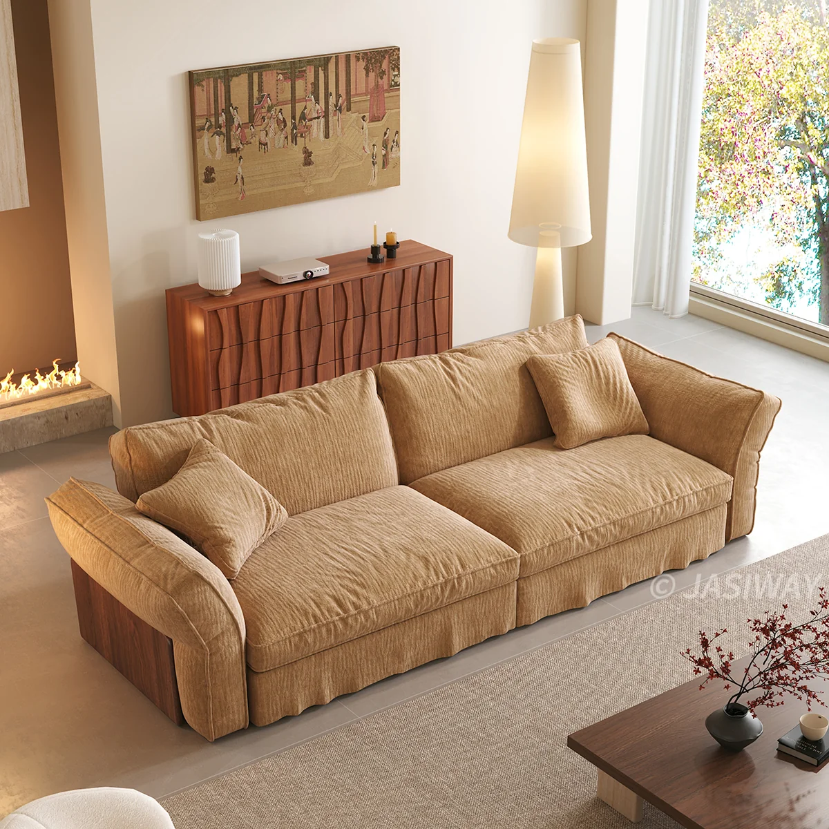 NÓVORA CASA Japandi Crema tela sofá con completamente Desmontable & lavable fundas