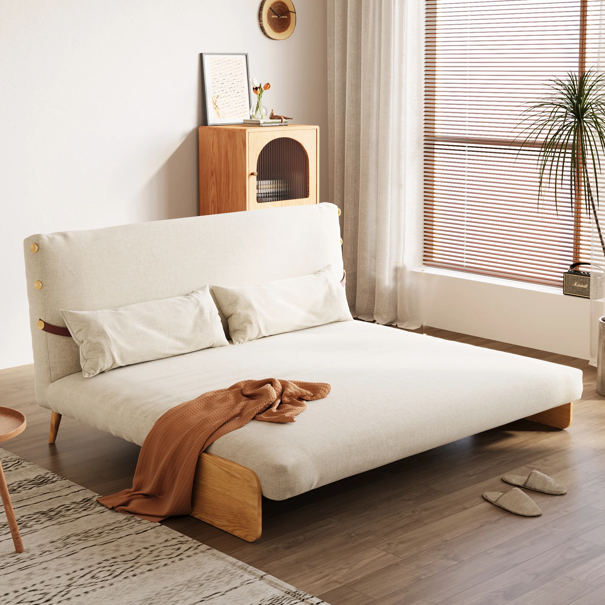 NÓVORA CASA Beige & Café transformable sofá tecnológica tela Tapizado Plegable sofá