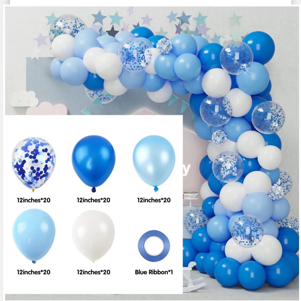 Blue Macaron Balloon Garland Arch Kit for Birthday & Wedding