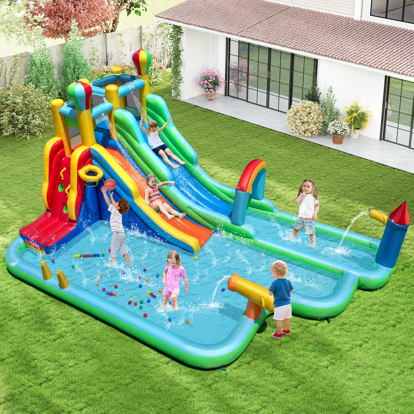 BOUNTECH Inflatable Water Slide Dual Slides Kids Water Slide Park Jump Bouncy Castle