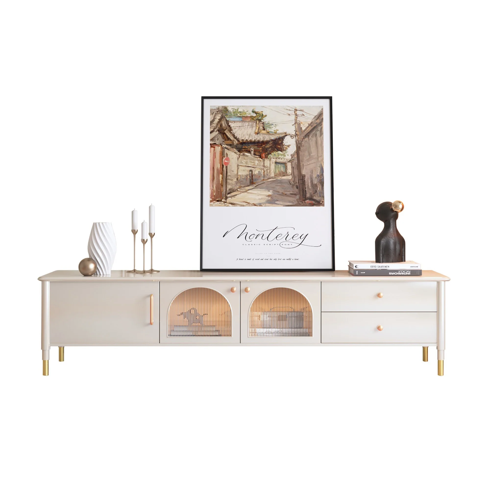 NÓVORA CASA madera Mueble para TV con vidrio puerta