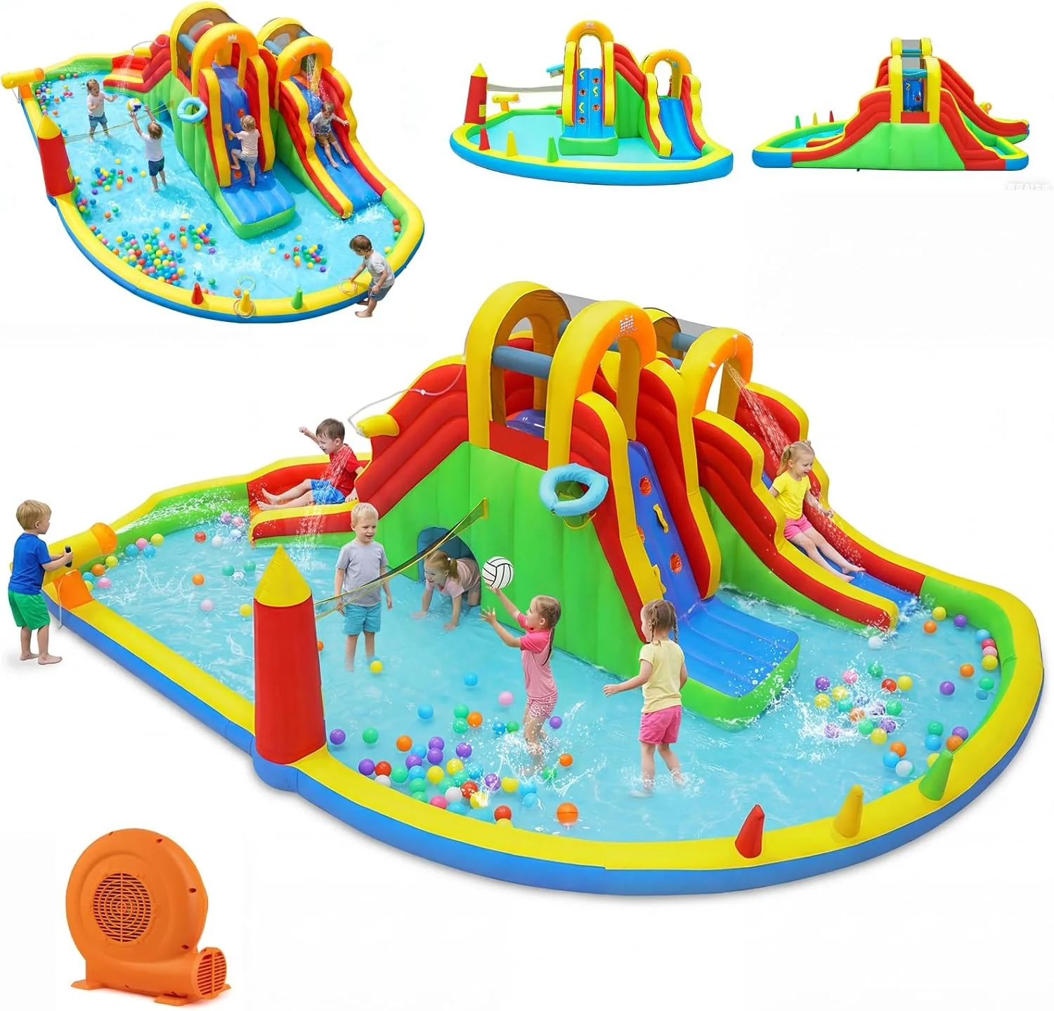 BOUNTECH Inflatable Water Slide Park | 12 in 1 Kids Mega Water Bounce House with Large Deep Pool