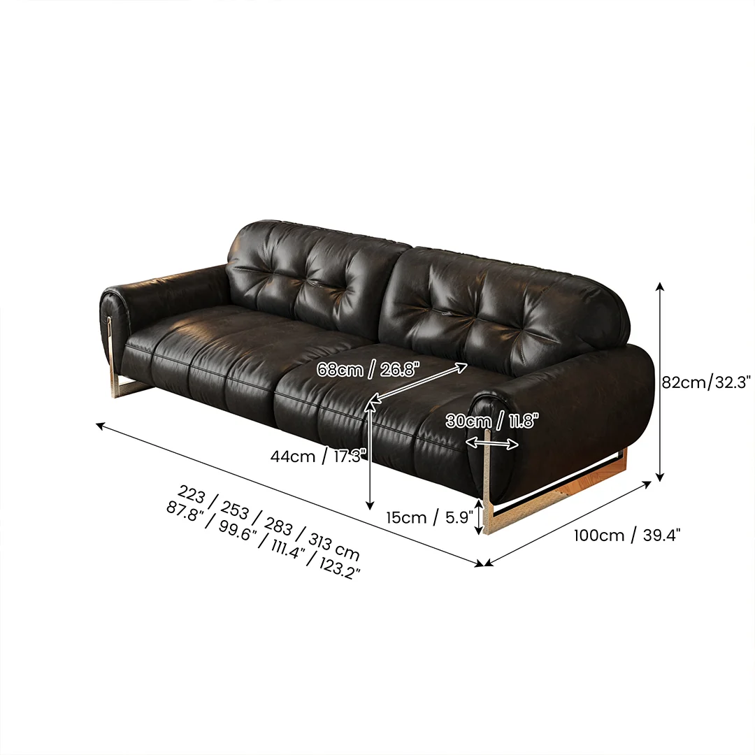 JASIWAY mediados siglo Moderno Café piel sofá sofá| Vintage capitonado 3-plazas profundo asiento sofá con enrollado brazos & metal patas para Sala