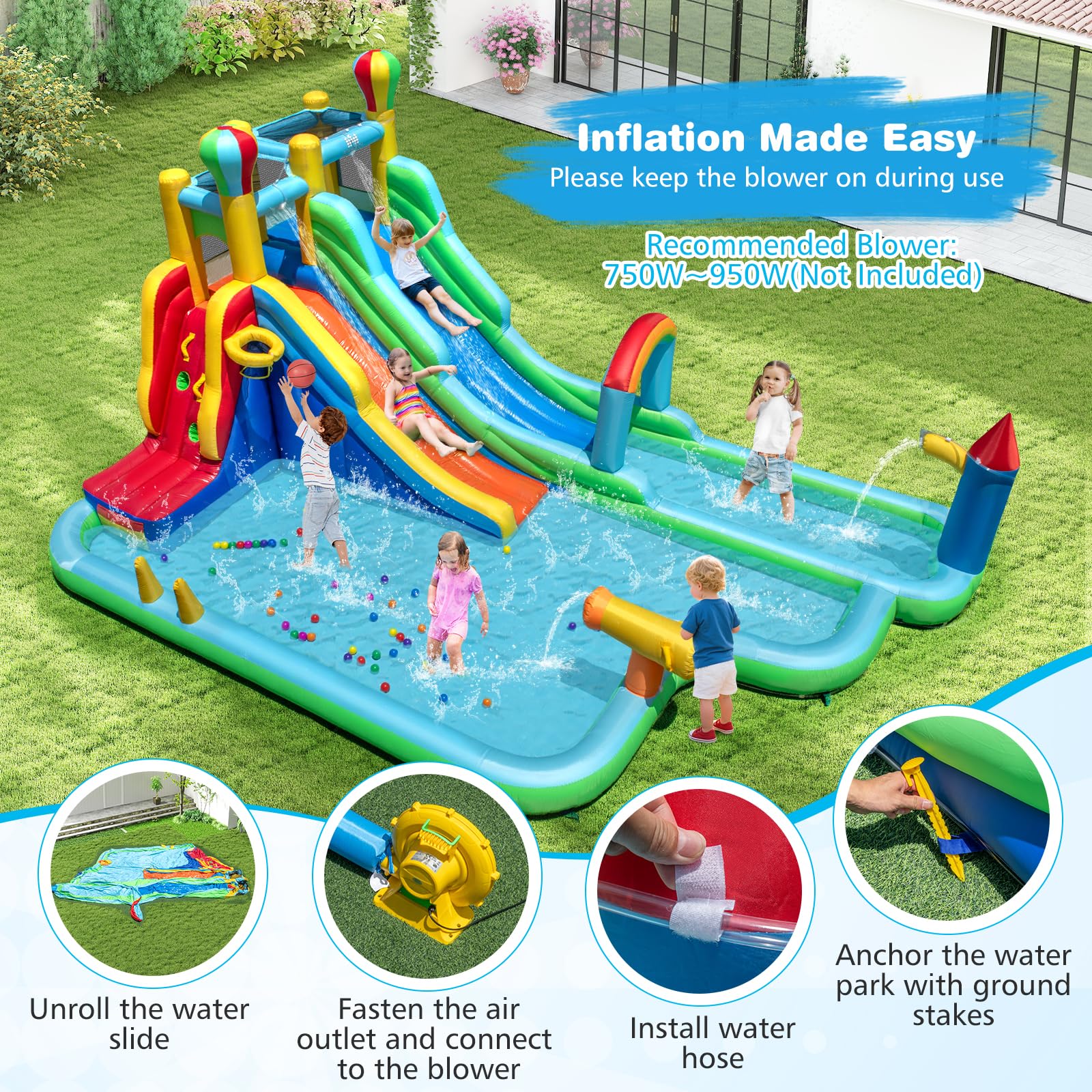 BOUNTECH Inflatable Water Slide Dual Slides Kids Water Slide Park Jump Bouncy Castle