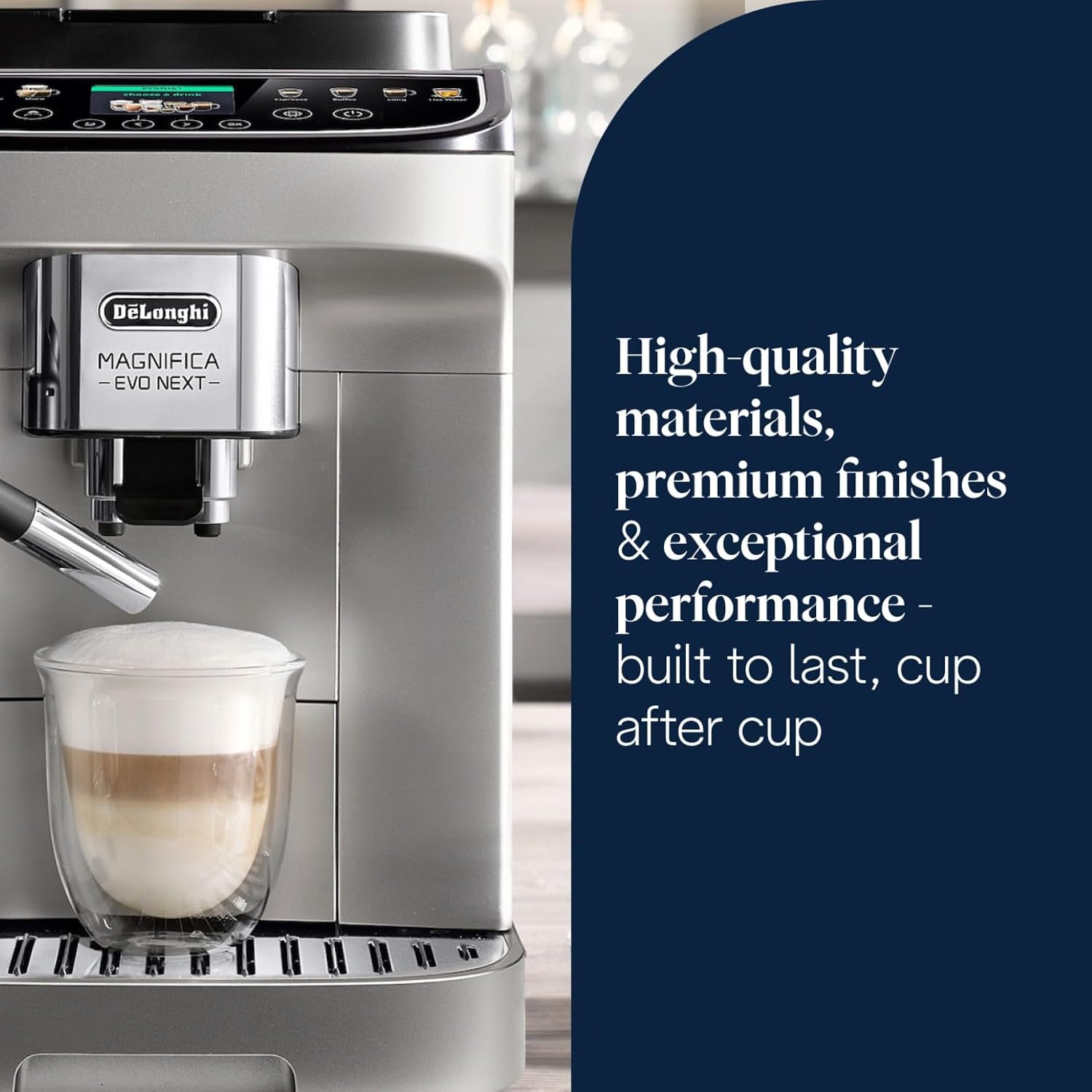 De'Longhi Magnifica Evo Next - Perfetto Automatic Coffee Machine with LatteCrema Automatic Milk Frothing, 13 One-Touch Drinks, Colour Touch Display