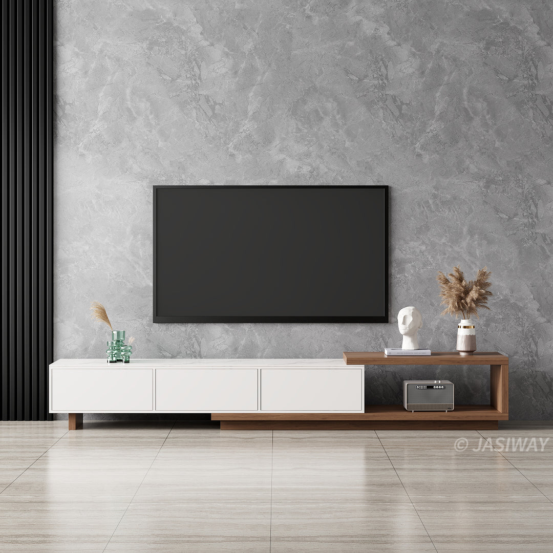 NÓVORA CASA Extensible Mueble para TV con Almacenamiento cajones| Ajustable multimedia consola con Mármol sintético superior para Sala