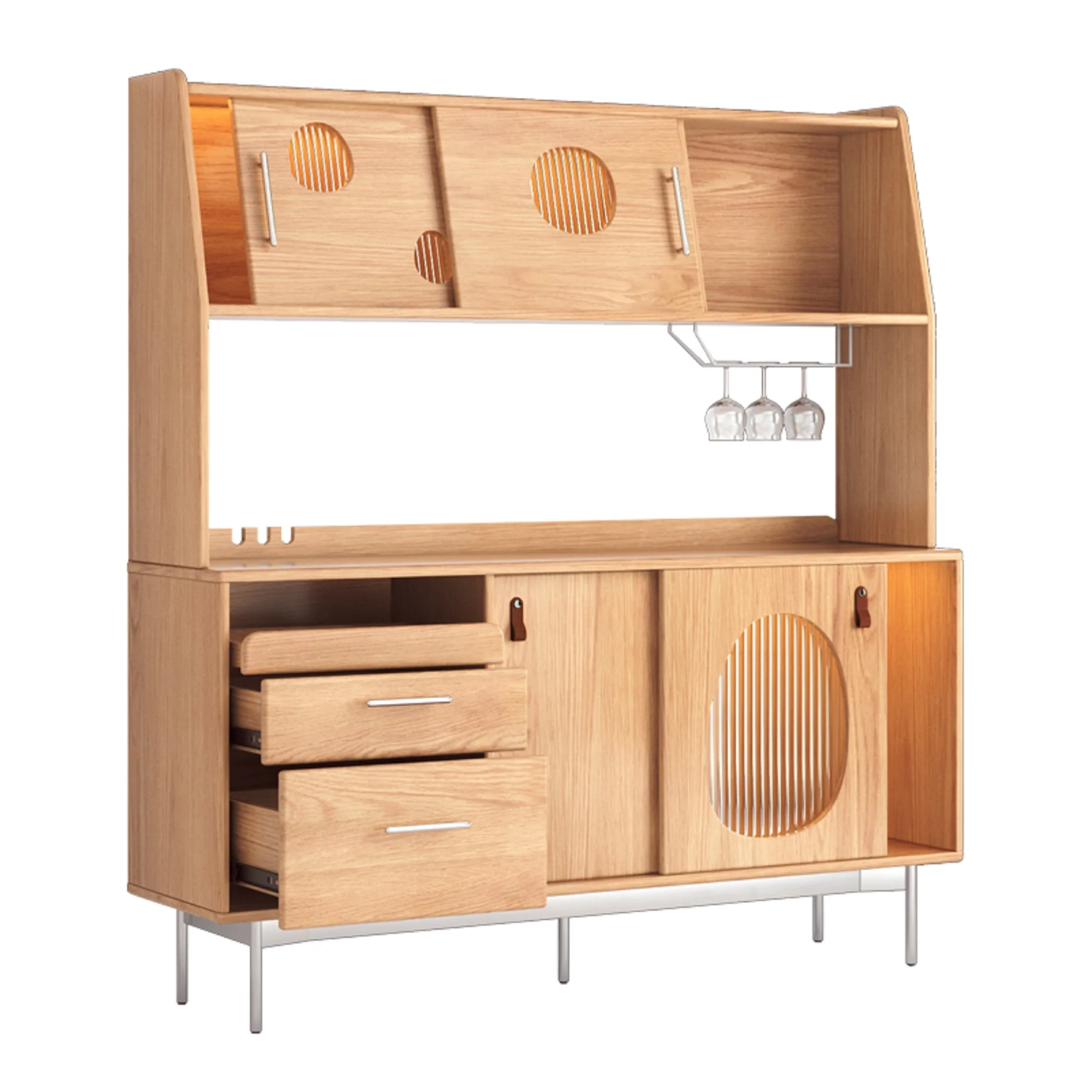NÓVORA CASA grande capacidad Cocina Aparador de madera Aparador con vino gabinete dos capas diseño