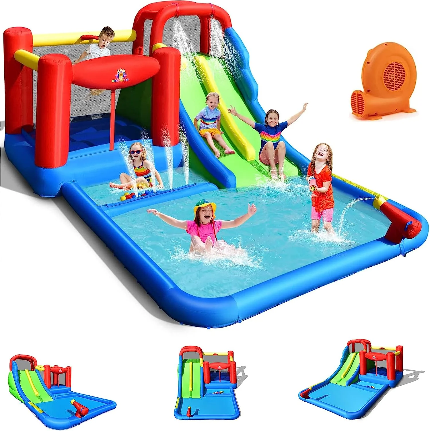 Costzon Inflatable Water Slide Park, Kids Giant Water Park Jumping Castle
