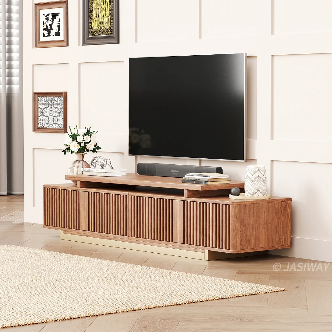 NÓVORA CASA Extensible acanalado madera Mueble para TV con 2 gabinetes & Almacenamiento| Ajustable Moderno multimedia consola para TVs superior a 85