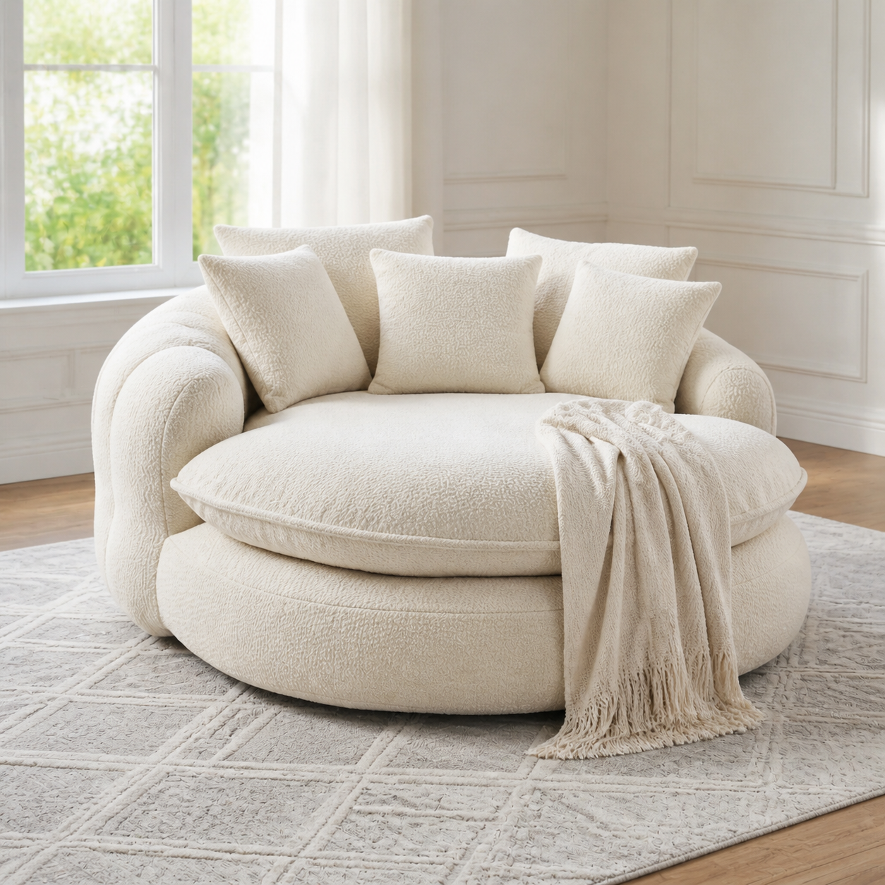 NubeLounge beige crema con 5 cojines y manta
