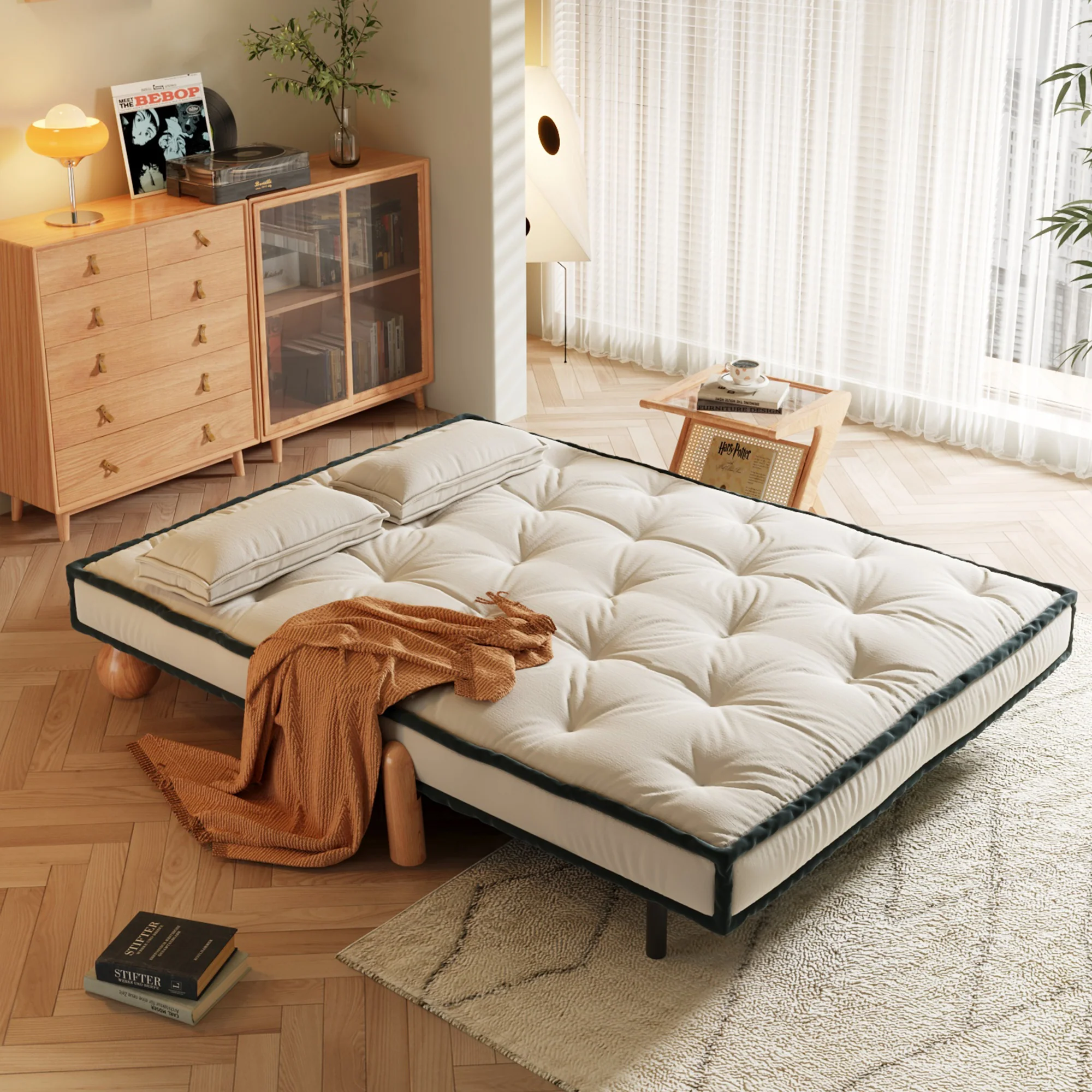 NÓVORA CASA transformable sin brazos Sofá cama individual sillón con Madera maciza patas