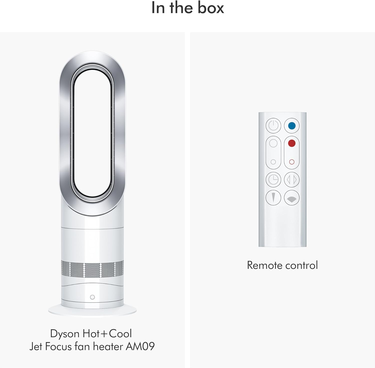 Dyson Hot+Cool Jet Focus AM09 Fan Heater 2-in-1, heats and cools with strong airflow (White/Silver)