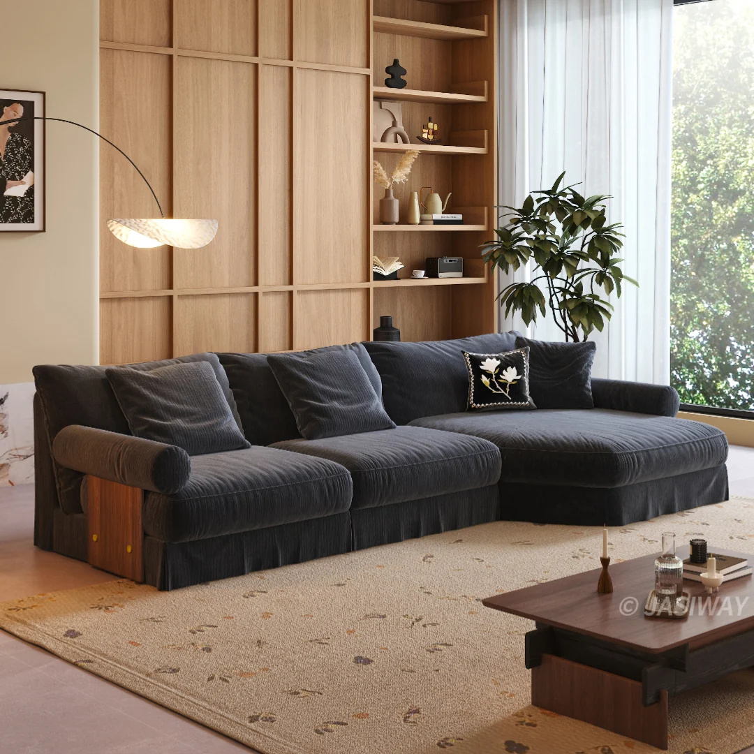 JASIWAY texturizado lino mezcla sofá– Minimalista Crema Blanco Tapizado sofá con Madera maciza detalle| cómodo Sala asiento