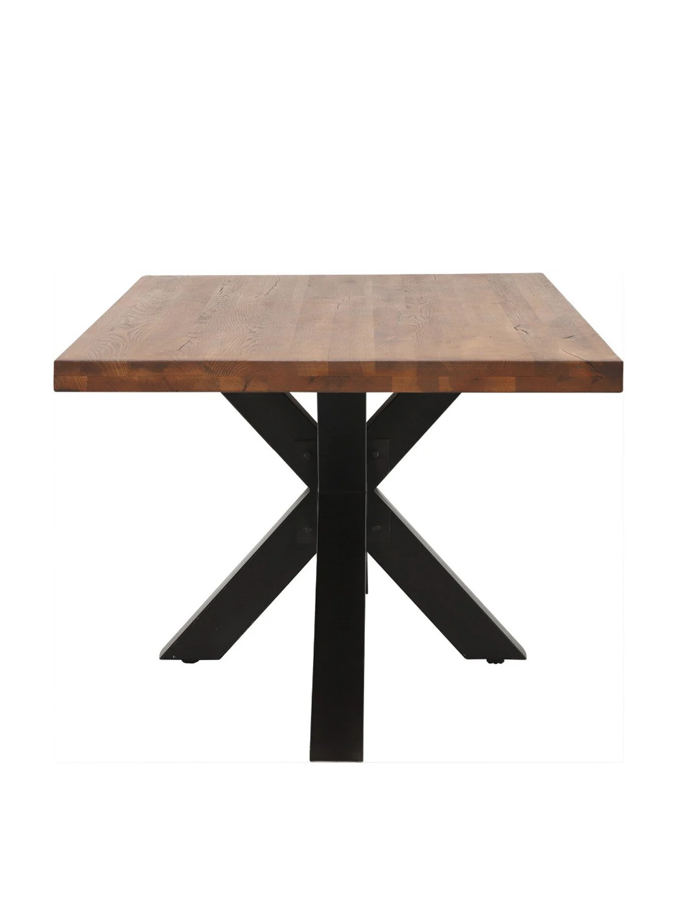 Brown Navarro Solid Oak 200cm Dining Table With Black Metal