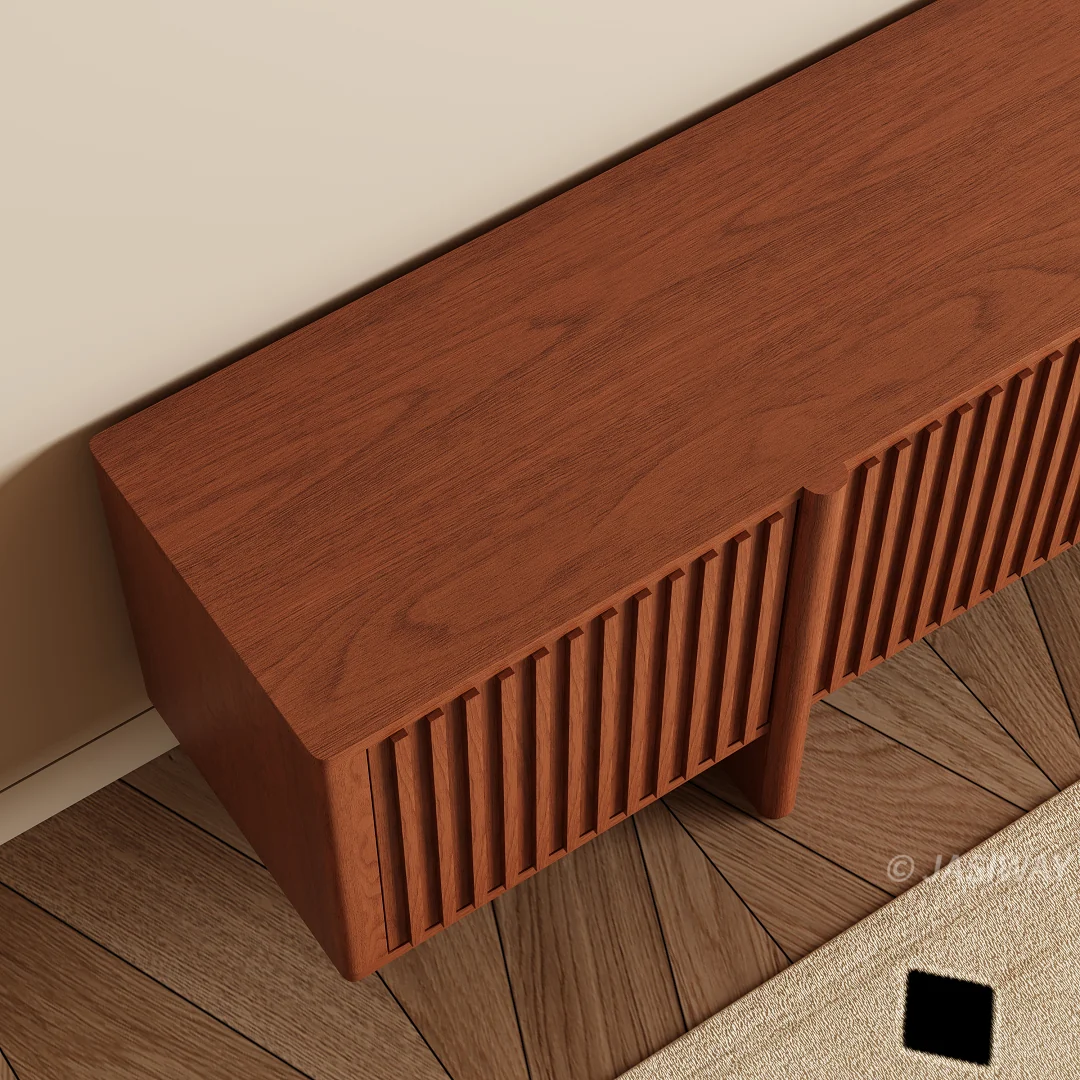 NÓVORA CASA mediados siglo Moderno acanalado Mueble para TV con madera de listones puertas| 79 pulgadas multimedia consola gabinete para TVs superior a 85 pulgadas