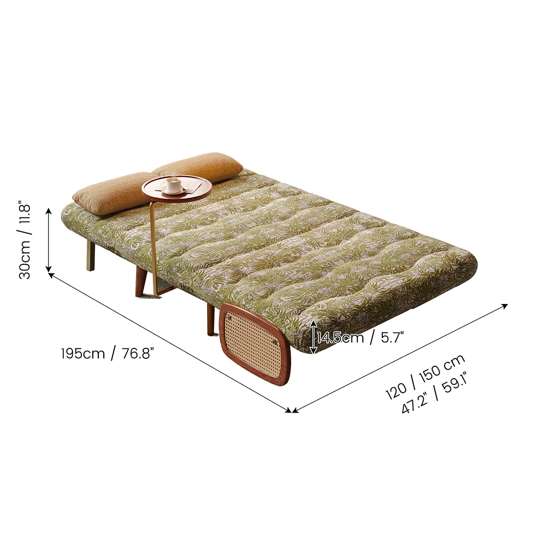 NÓVORA CASA mediados siglo Moderno transformable sillón cama sofá| botánico jacquard Tapizado cama sofá de dos plazas para pequeño espacios & departamentos