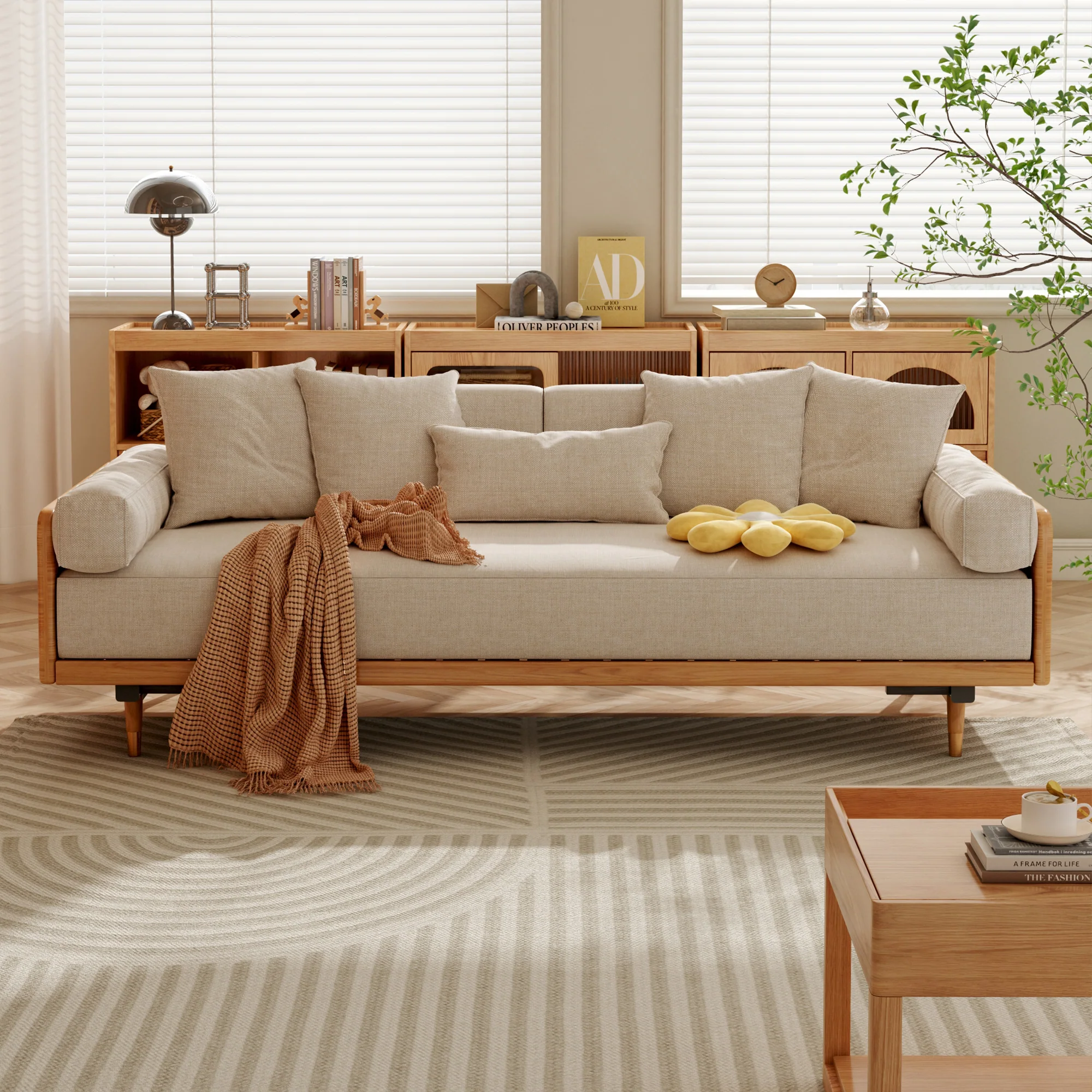 NÓVORA CASA 82.68 pulgadas Moderno retráctil Madera maciza Sofá cama