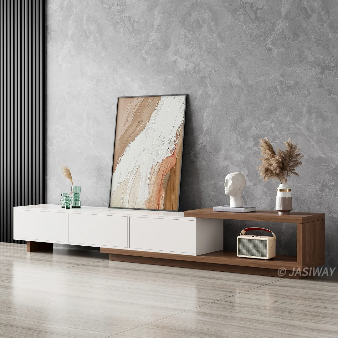 NÓVORA CASA Extensible Mueble para TV con Almacenamiento cajones| Ajustable multimedia consola con Mármol sintético superior para Sala