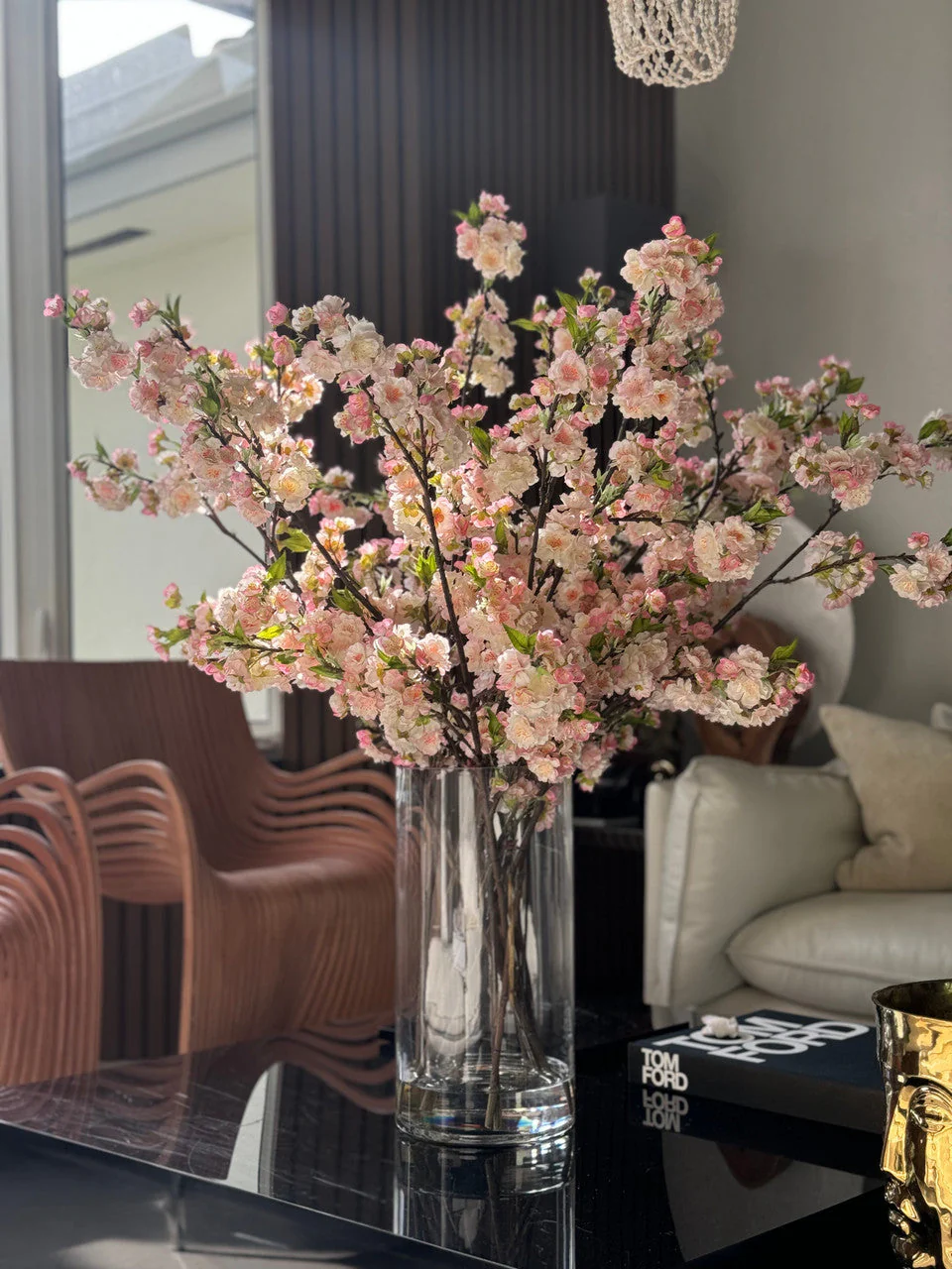 Pink Cherry Blossoms In 16″ Glass Cylinder