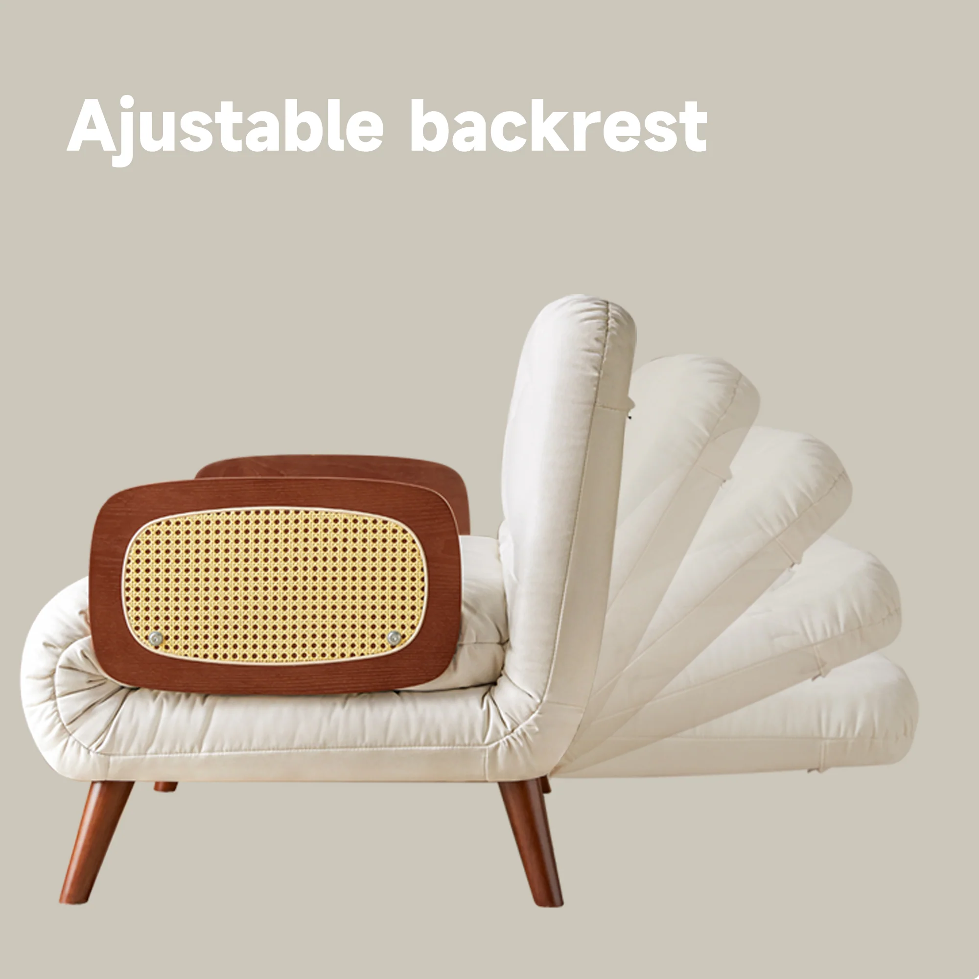 NÓVORA CASA 3-en-1 Beige plegable Sofá cama algodón & lino transformable sofá