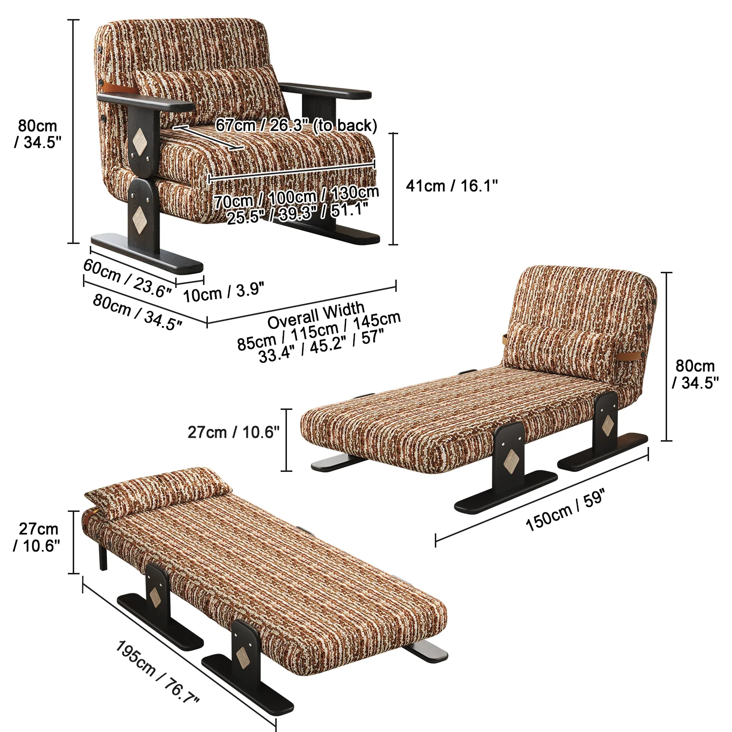 NÓVORA CASA Chenilla decorativo Sofá cama- Plegable transformable sofá en 3 colores