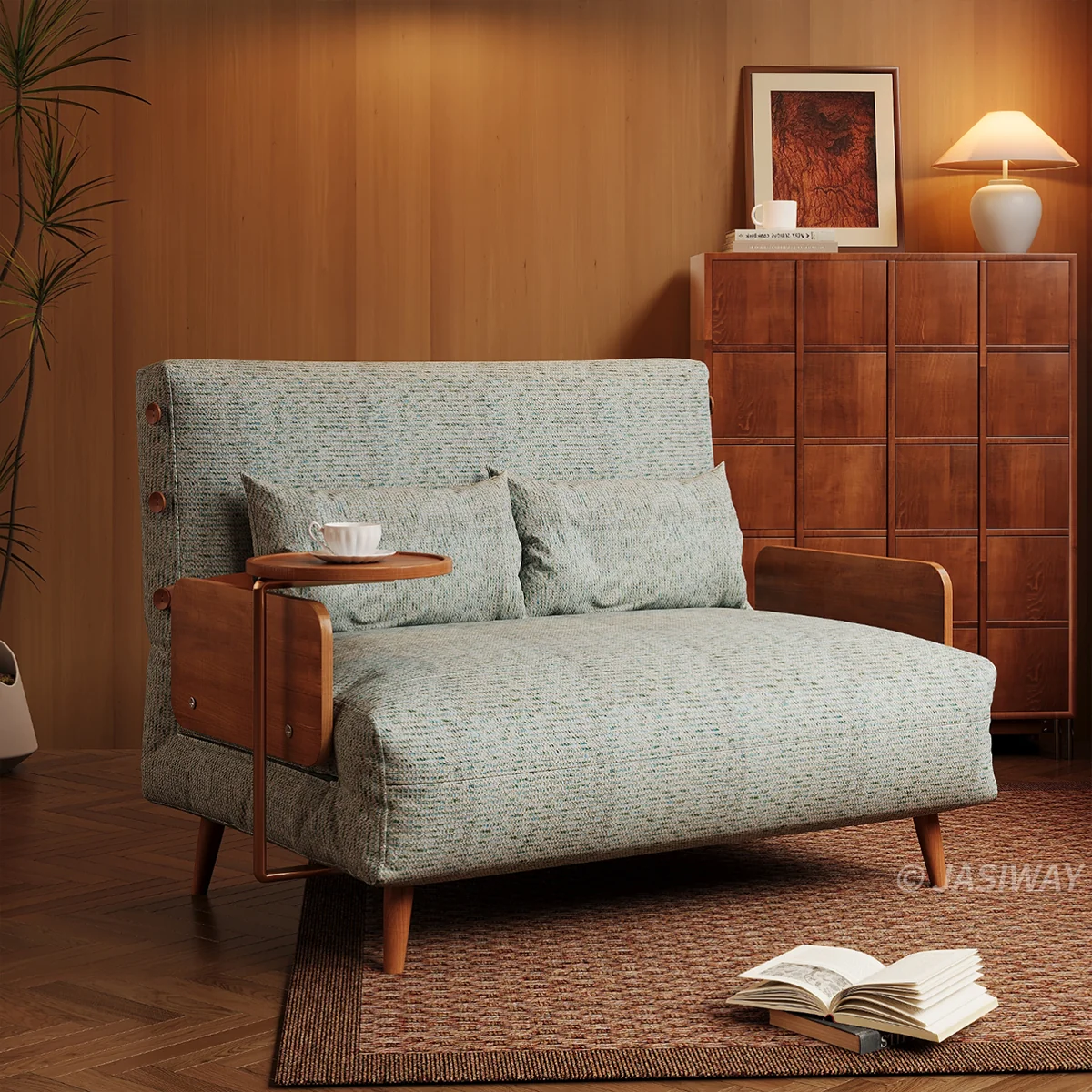 Sillón cama de chenille verde salvia | Comodidad natural